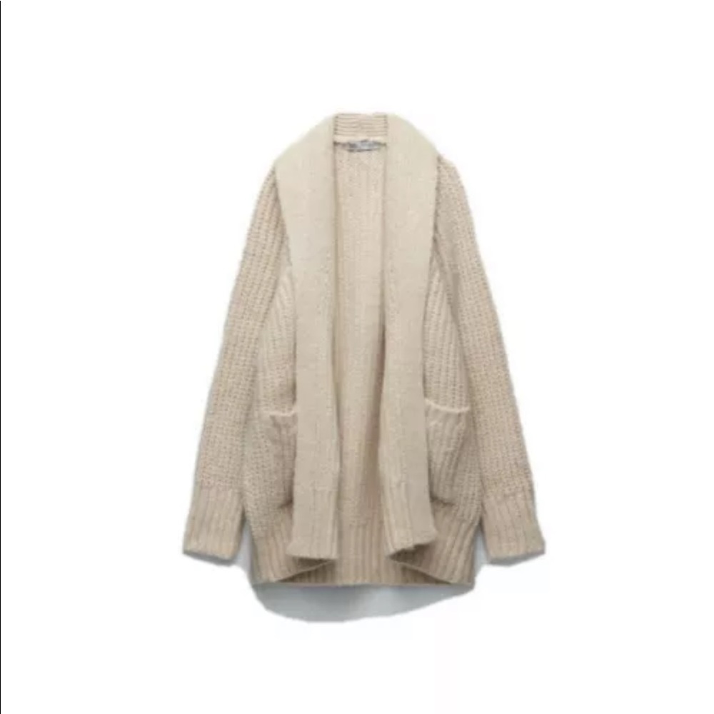 Zara PURL KNIT SHAWL COLLAR CARDIGAN